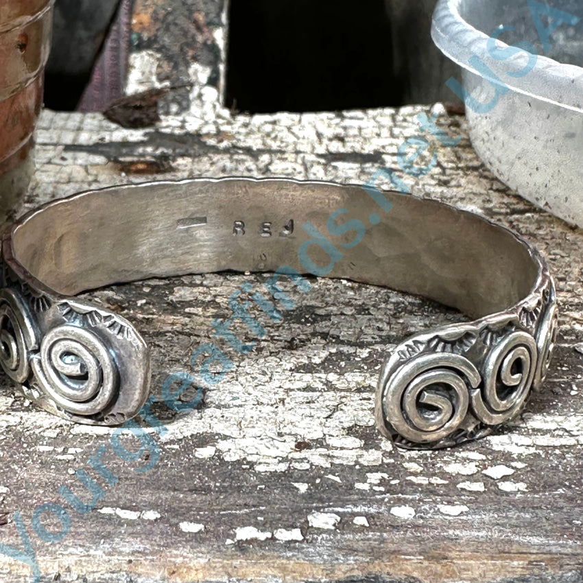 Vintage Signed Navajo Sterling Silver Spiral Bracelet