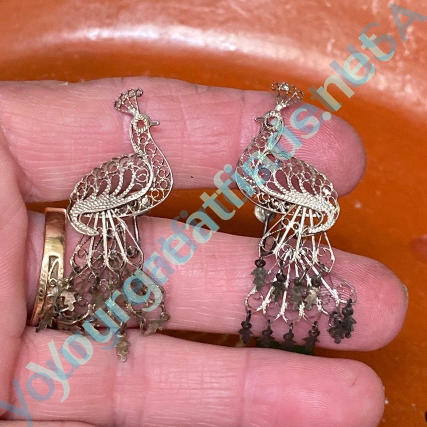 Vintage Silver Filigree Peacock Earrings Yourgreatfinds