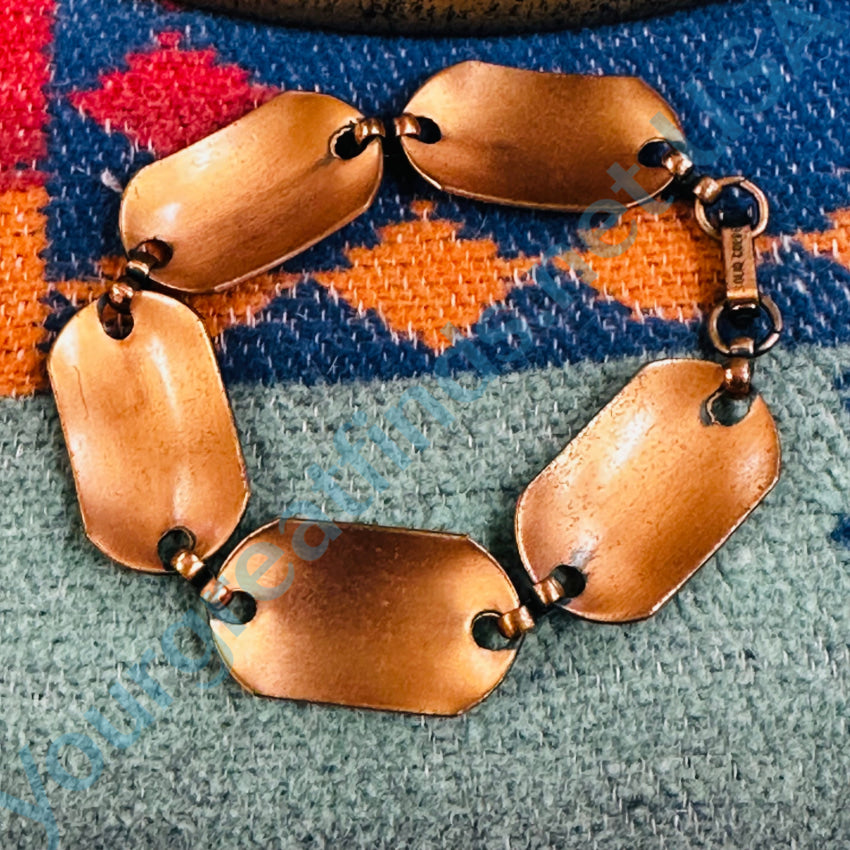 Vintage Solid Copper Floral Design Panel Bracelet