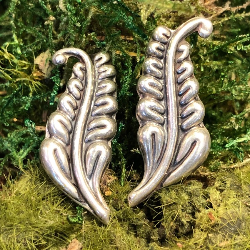 Vintage Solid Sterling Silver Leaf Earrings Mexico