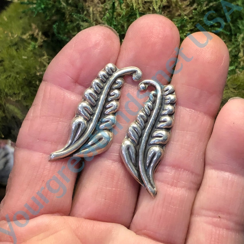 Vintage Solid Sterling Silver Leaf Earrings Mexico