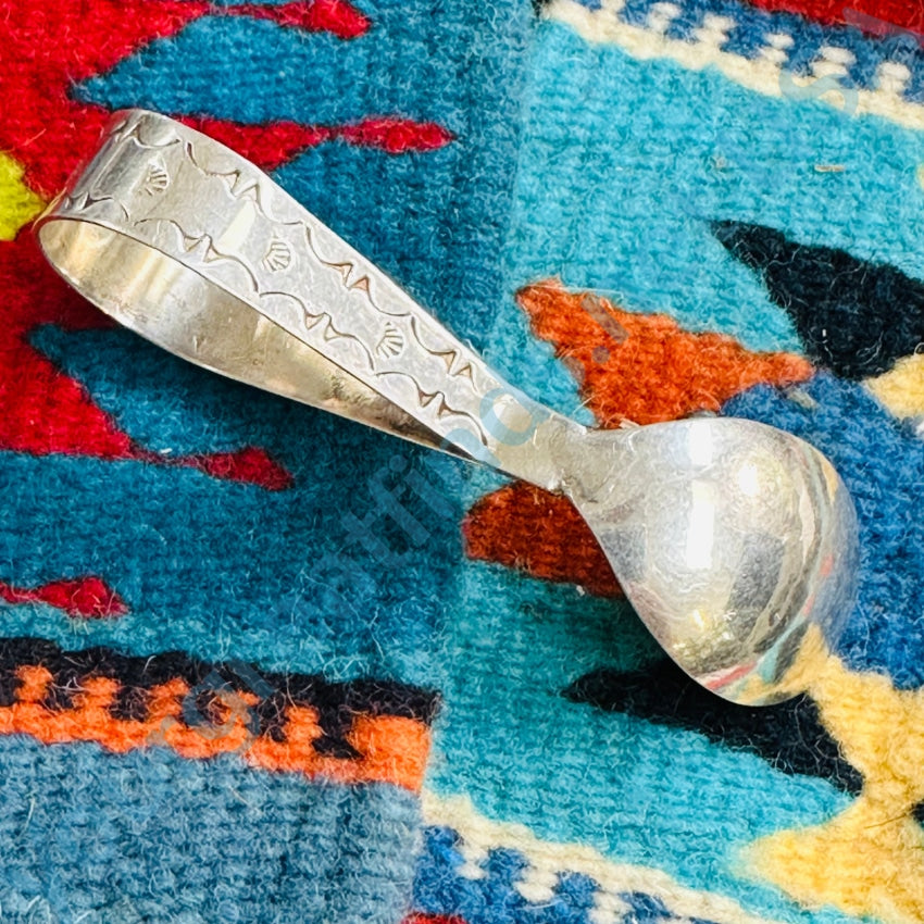 Vintage Solid Sterling Silver Turquoise Baby Spoon Jeffrey Castillo Navajo