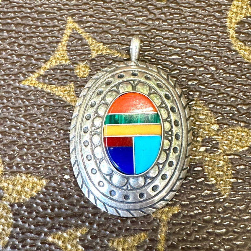 Vintage Southwestern Sterling Silver Channel Inlay Pendant