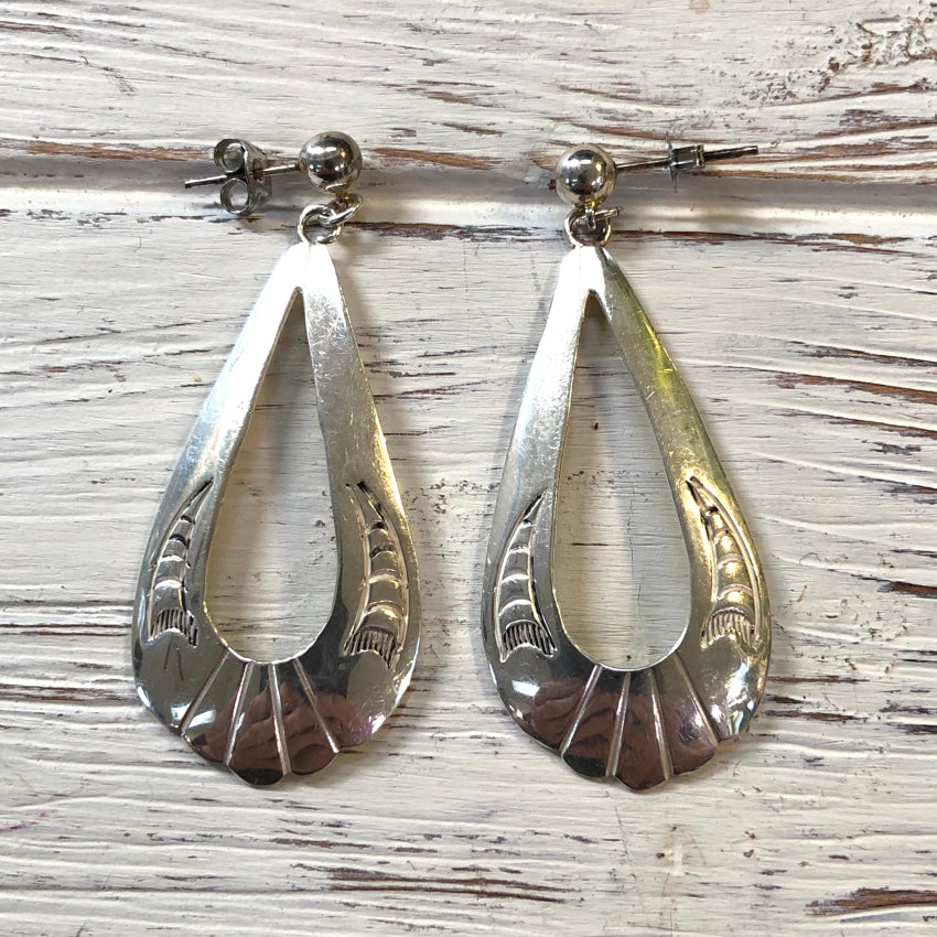 Vintage Southwestern Sterling Silver Loop Pierced Earrings