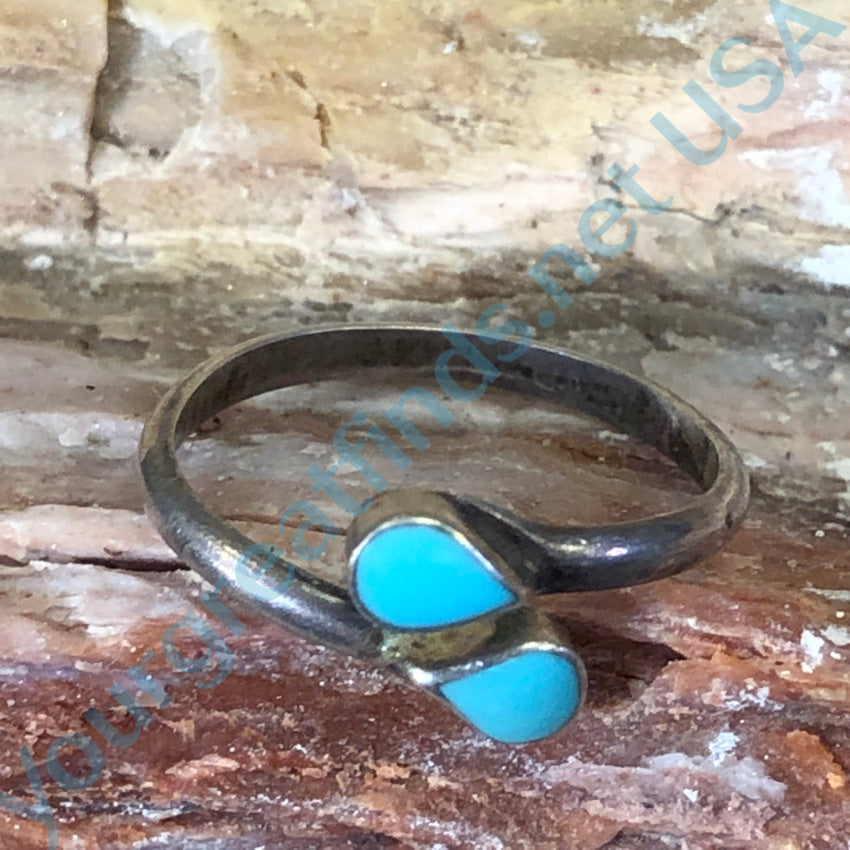 Vintage Southwestern Sterling Silver & Turquoise Bypass Ring