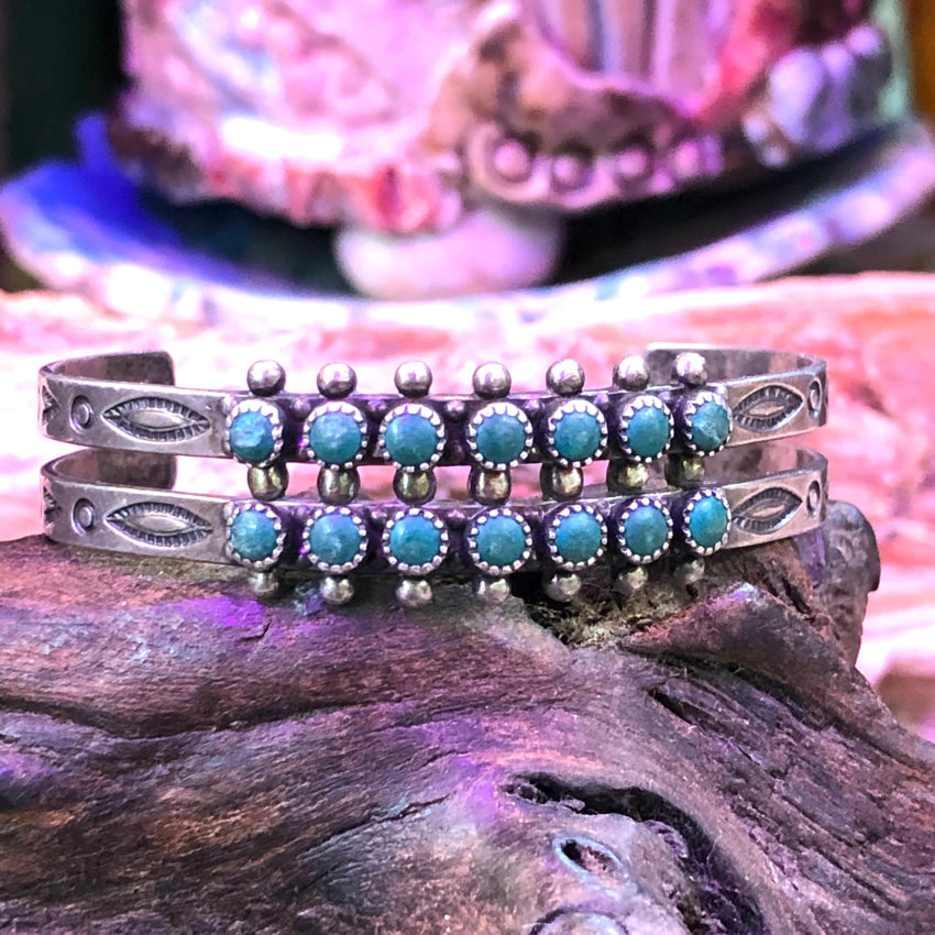 Vintage Southwestern Sterling Silver & Turquoise Row Bracelet