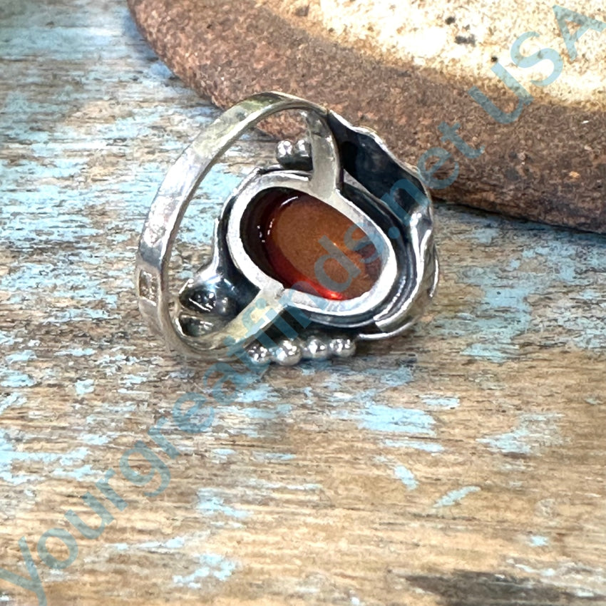 Vintage Sterling Silver Amber Ring Size 6