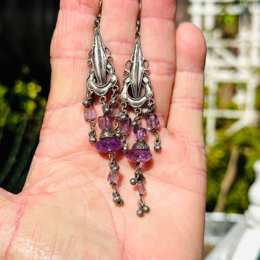 Vintage Sterling Amethyst selling Screw-Back Earrings