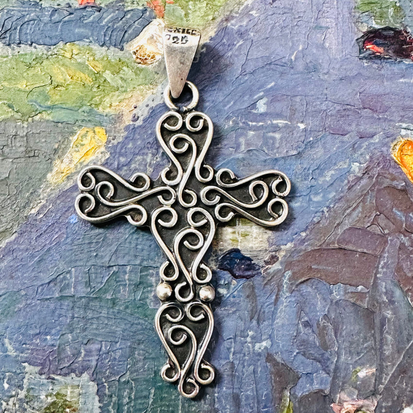 Two vintage silver cross pendants popular