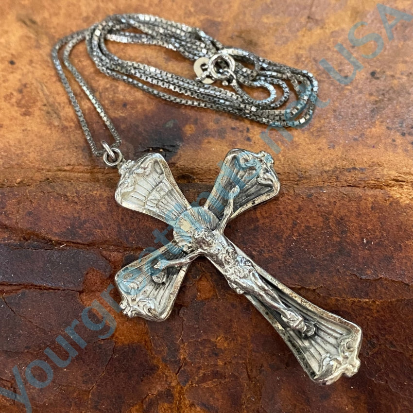 Vintage Sterling Silver Crucifix Necklace