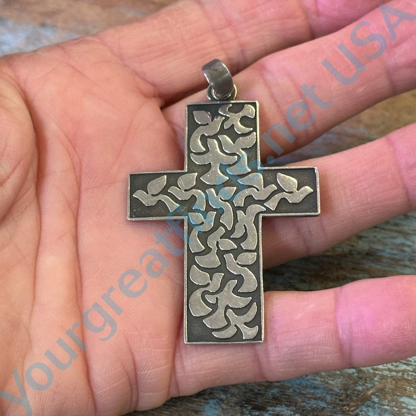 Vintage Sterling Silver Dove Cross Pendant