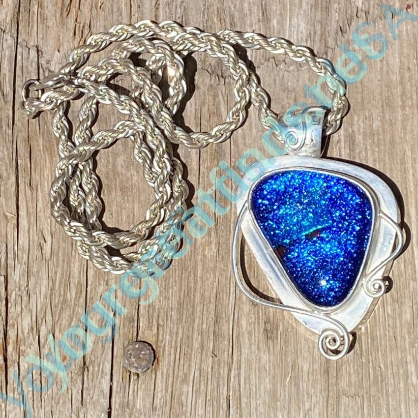 Vintage Sterling Silver Electric Blue Art Glass Necklace Yourgreatfinds