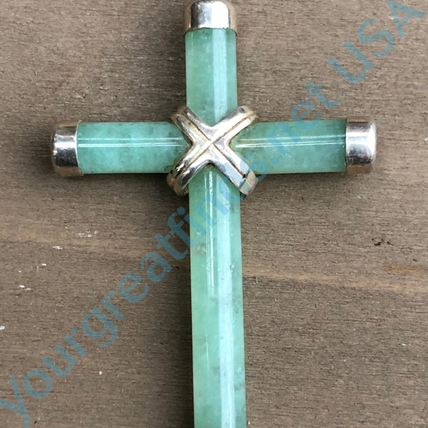 Vintage Sterling Silver & Jade Holy Cross Pendant