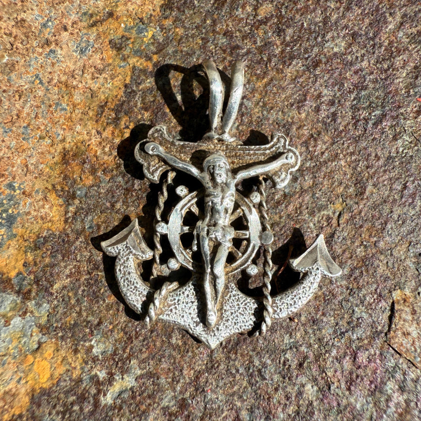 Argento Sterling,925 Crocifisso Ancoraggio Croce Mariner (XL) Diamante Taglio Ciondolo Collana Fascino | Made In USA - Foto 2