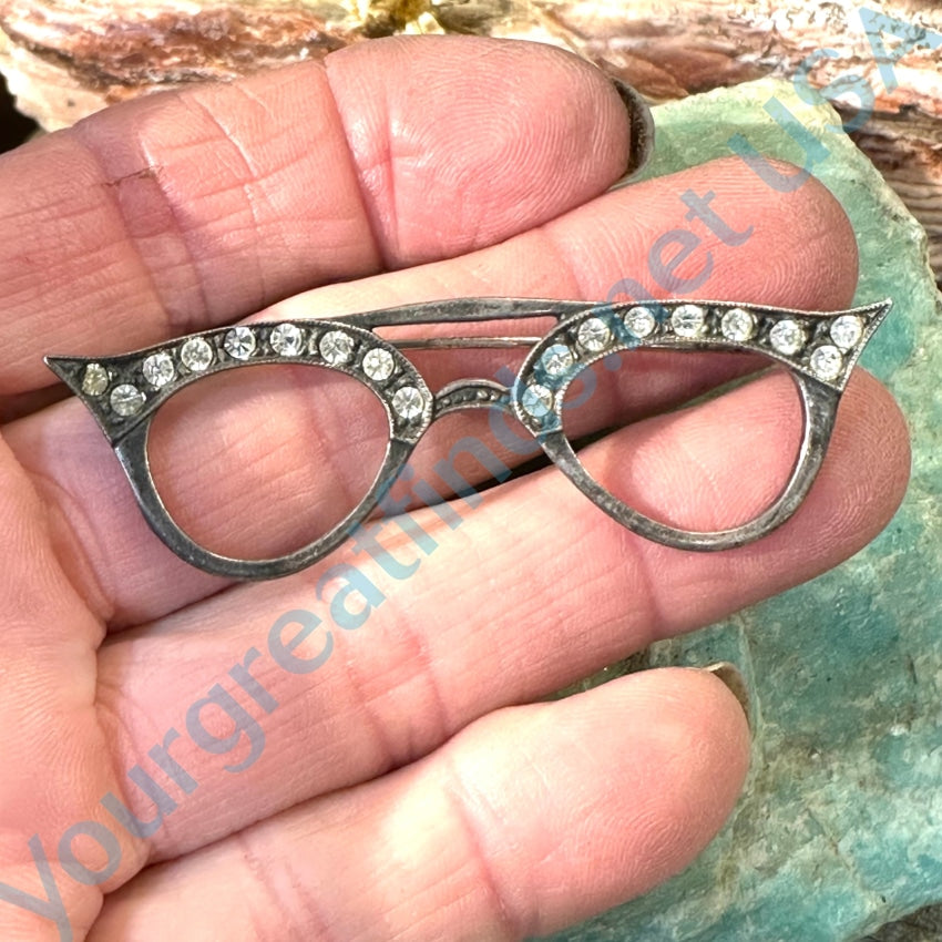 Vintage Sterling Silver Paste Cat Eye Eyeglass Frame Pin