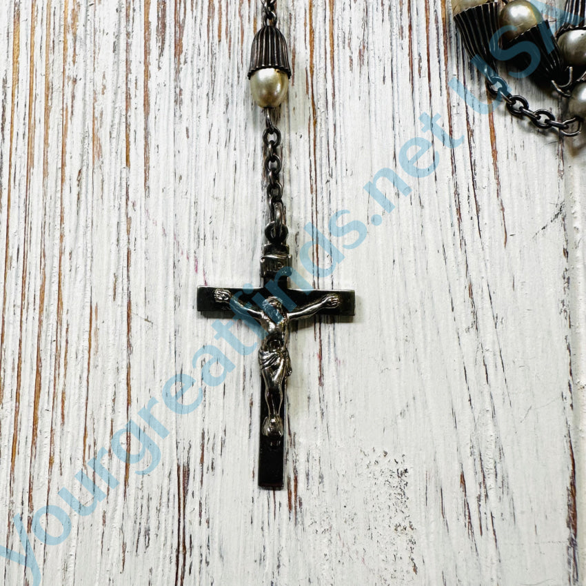 Vintage Sterling Silver & Pearl Catholic Rosary