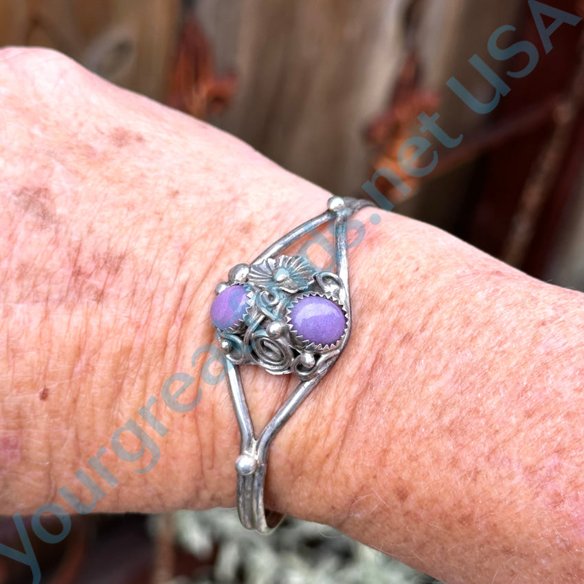 Vintage Sterling Silver & Purple Amethyst Cuff Bracelet