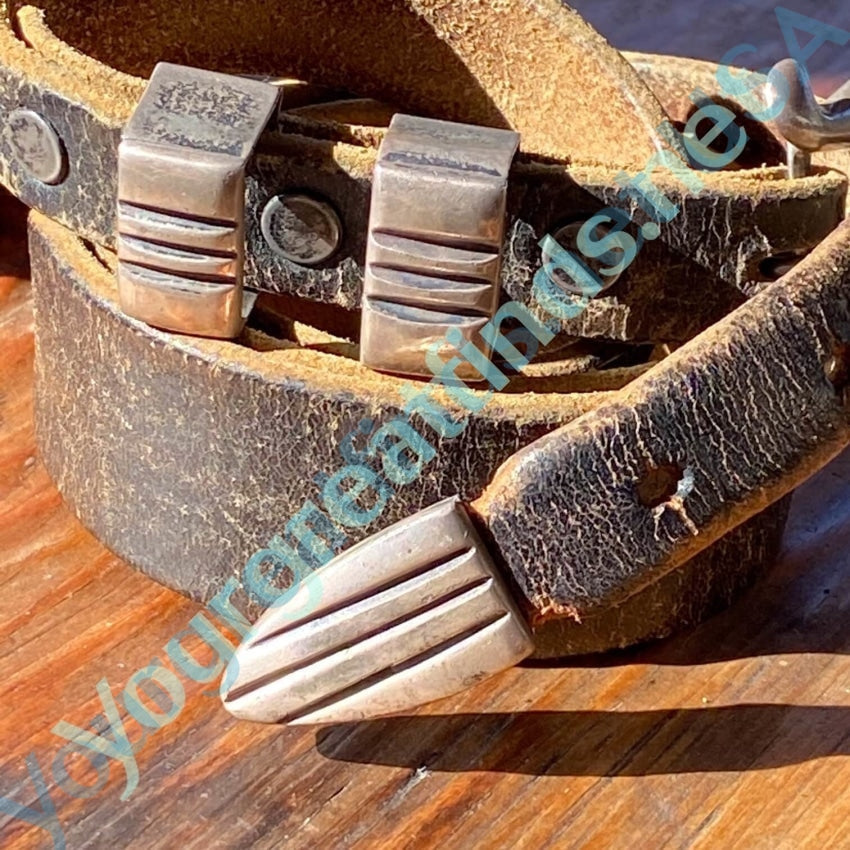 Vintage Sterling Silver Ranger Buckle Set Leather Belt Len Adakai Yourgreatfinds