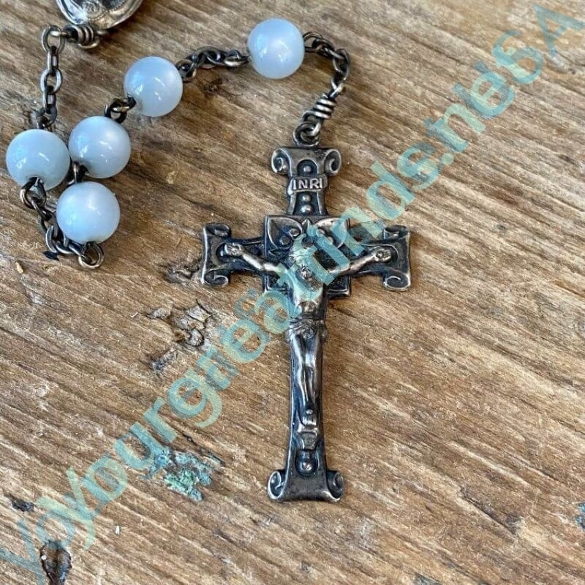 Vintage Sterling Silver Rosary with Satin Glow Beads Yourgreatfinds