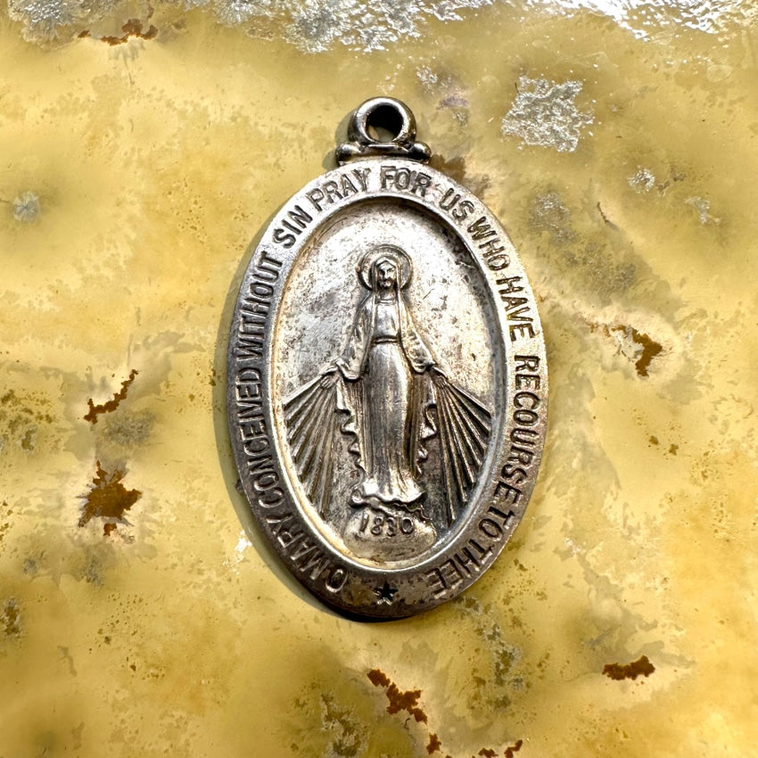 Vintage Sterling Silver Sacred Mother Mary Devotional Pendant