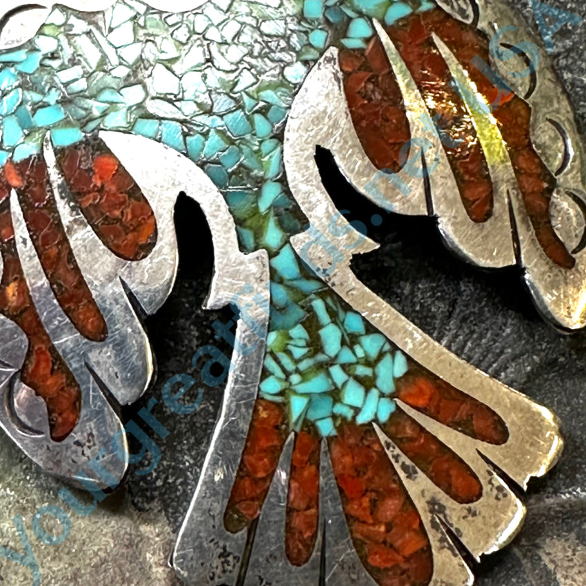 Vintage Sterling Silver Shiprock Mosaic Phoenix Bird Necklace Charlie Singer