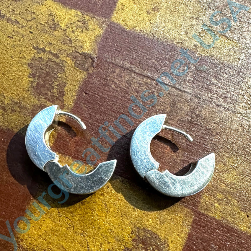 Vintage Sterling Silver Small Wide Hoop Pierced Earrings