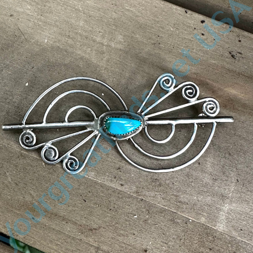 Vintage Sterling Silver &amp; Turquoise Wirework Pin