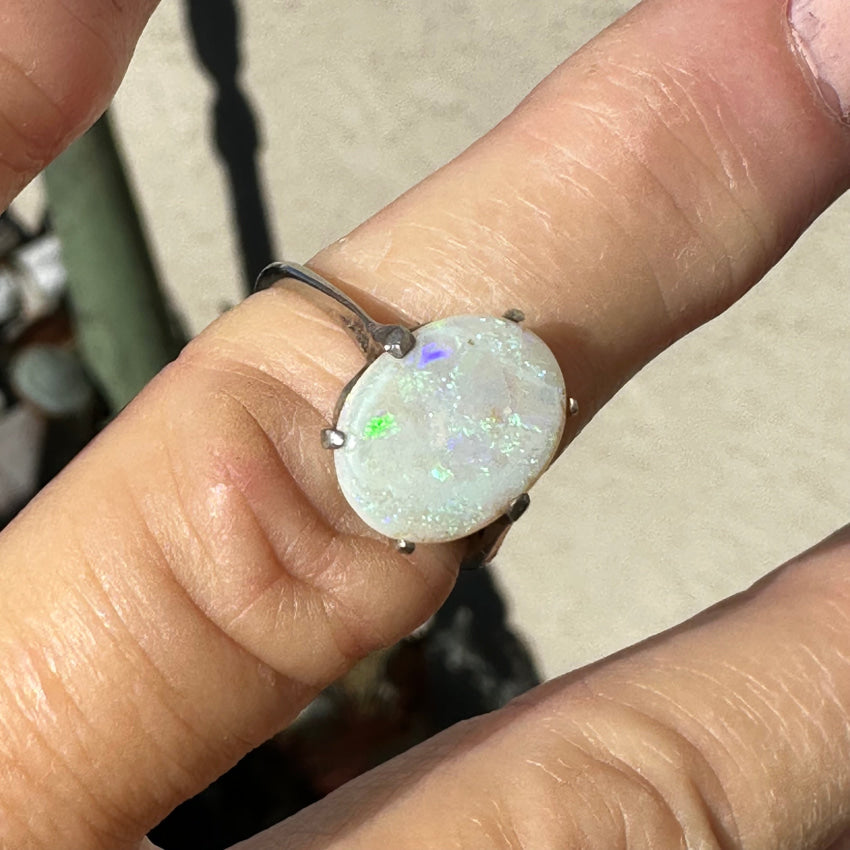 Vintage Sterling Silver White Opal Ring Size 6