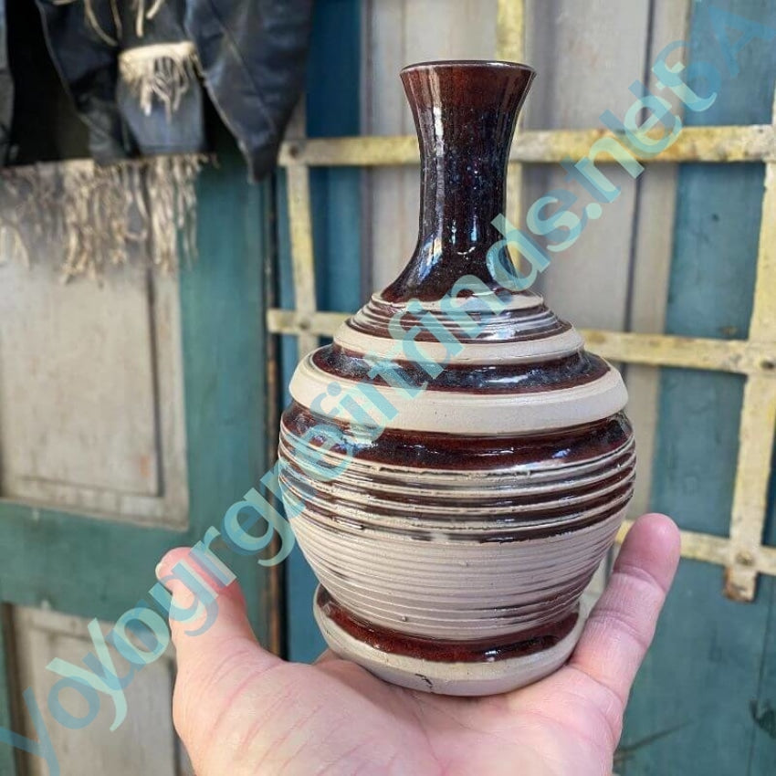 Vintage Stoneware Weed Pot with Striped Brown Glaze Yourgreatfinds