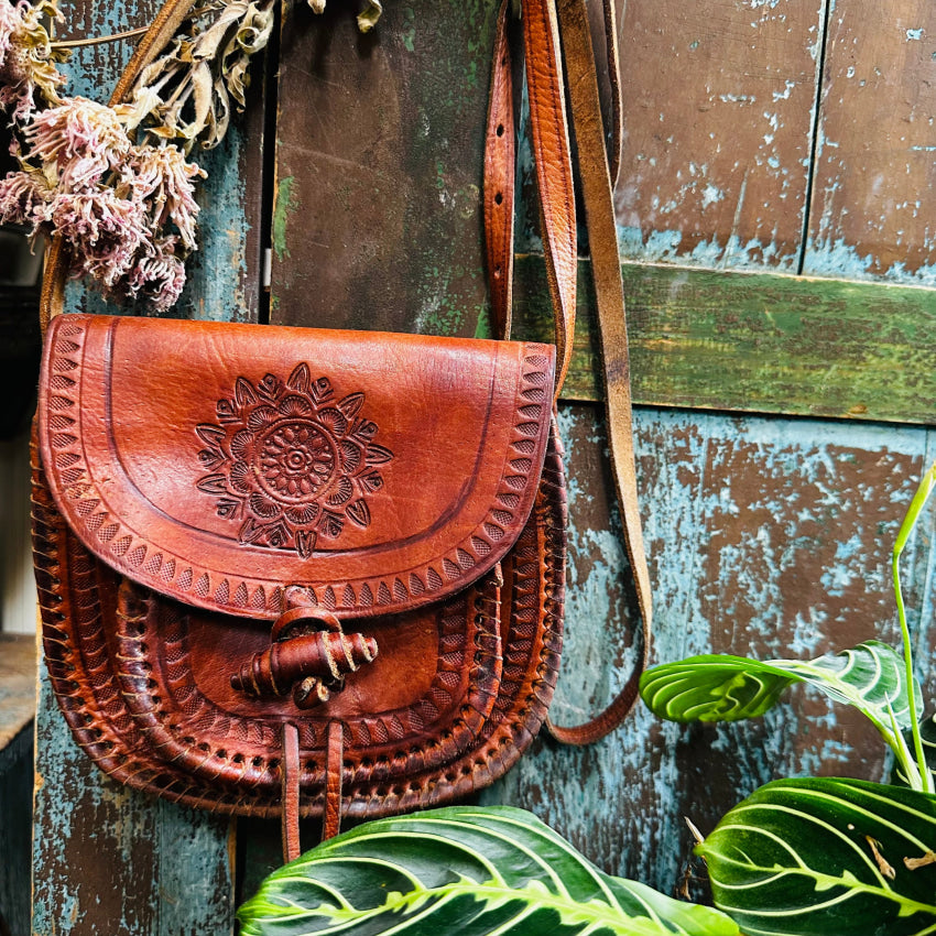 Tooled leather crossbody sale