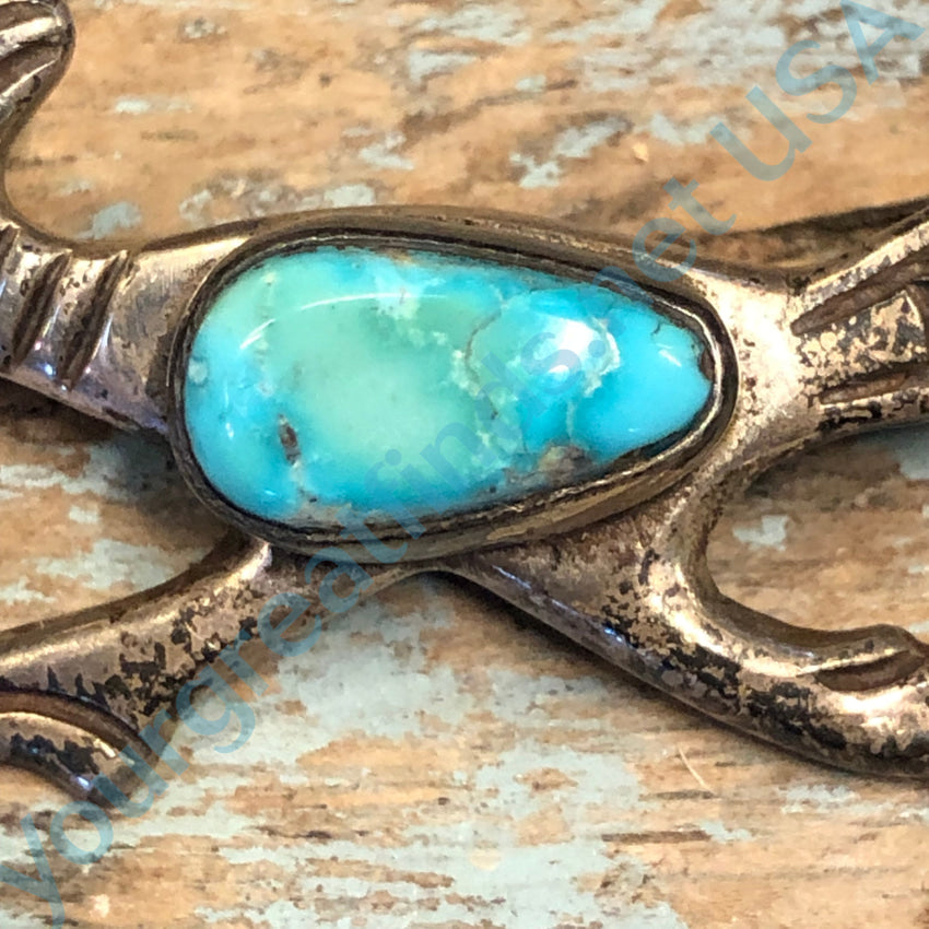 Vintage Tufa Stone Cast Sterling Silver & Turquoise Roadrunner Pin Navajo