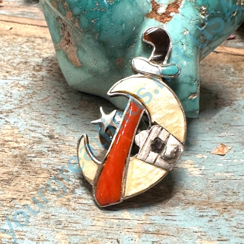 Vintage Zuni Sterling Silver Inlay Shriners Pin Tie Tack