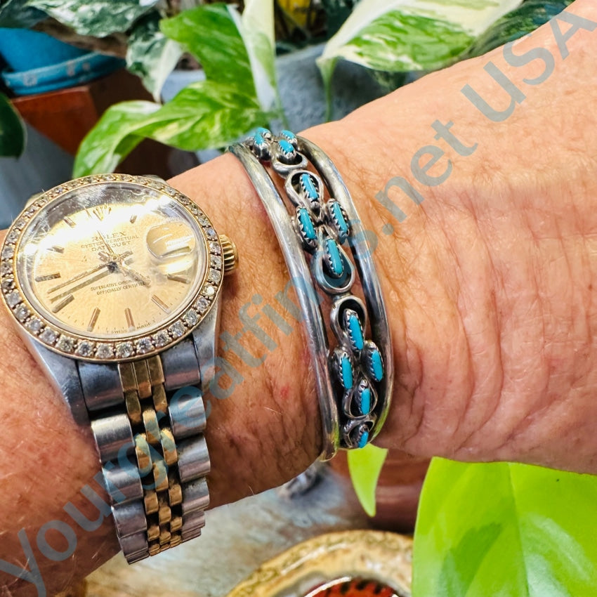 Vintage Zuni Sterling Silver Needlepoint Turquoise Bracelet