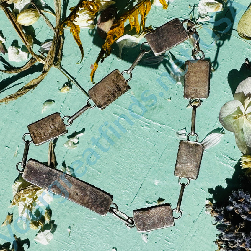 Vintage Zuni Sterling Silver & Needlepoint Turquoise Panel Bracelet