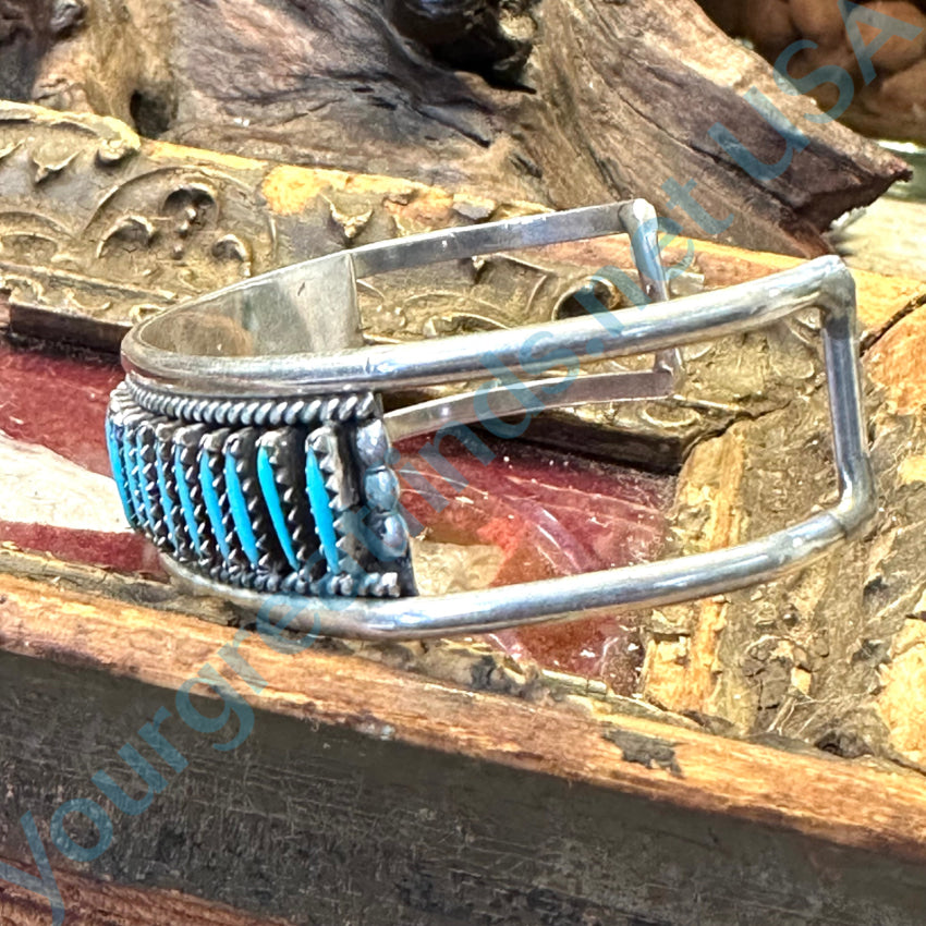 Vintage Zuni Sterling Silver Needlepoint Turquoise Row Bracelet