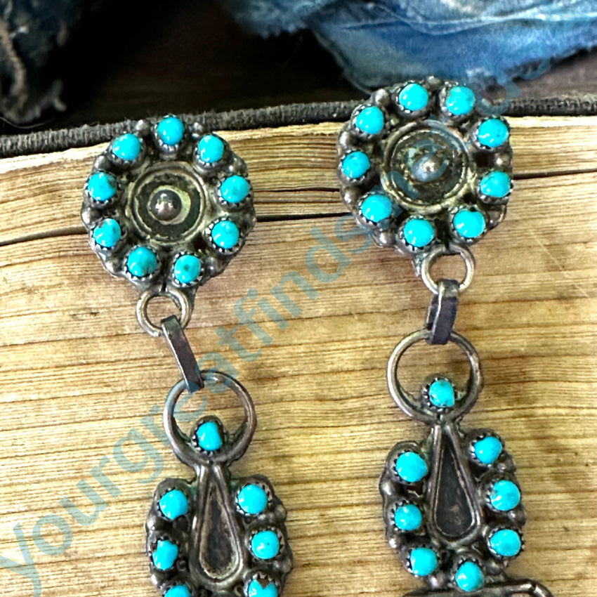 Vintage Zuni Sterling Silver Snake Eye Turquoise Pierced Earrings