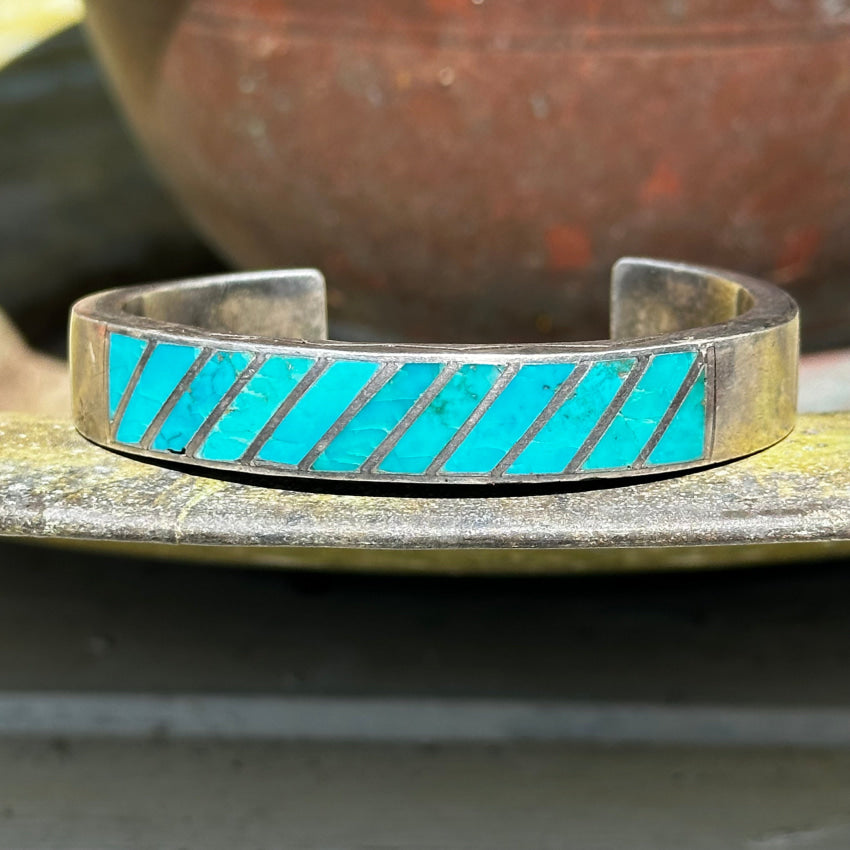 Vintage Sterling silver Southwestern Turquoise inlay cuff outlet bracelet