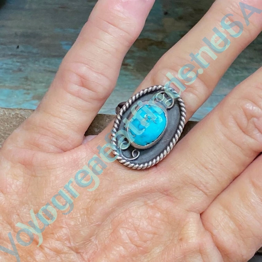 Western Sterling Silver Ring Turquoise Wire Rope Size 7.5 Yourgreatfinds