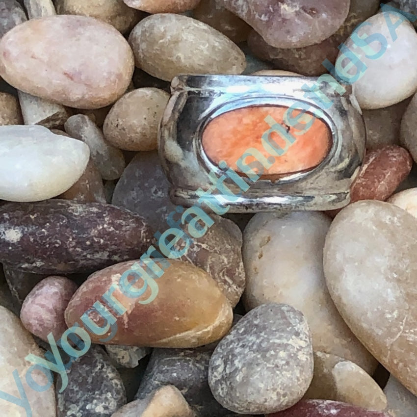 Wide Band Ring in 950 Fine Silver with Sponge Coral Size 6 3/4 Yourgreatfinds