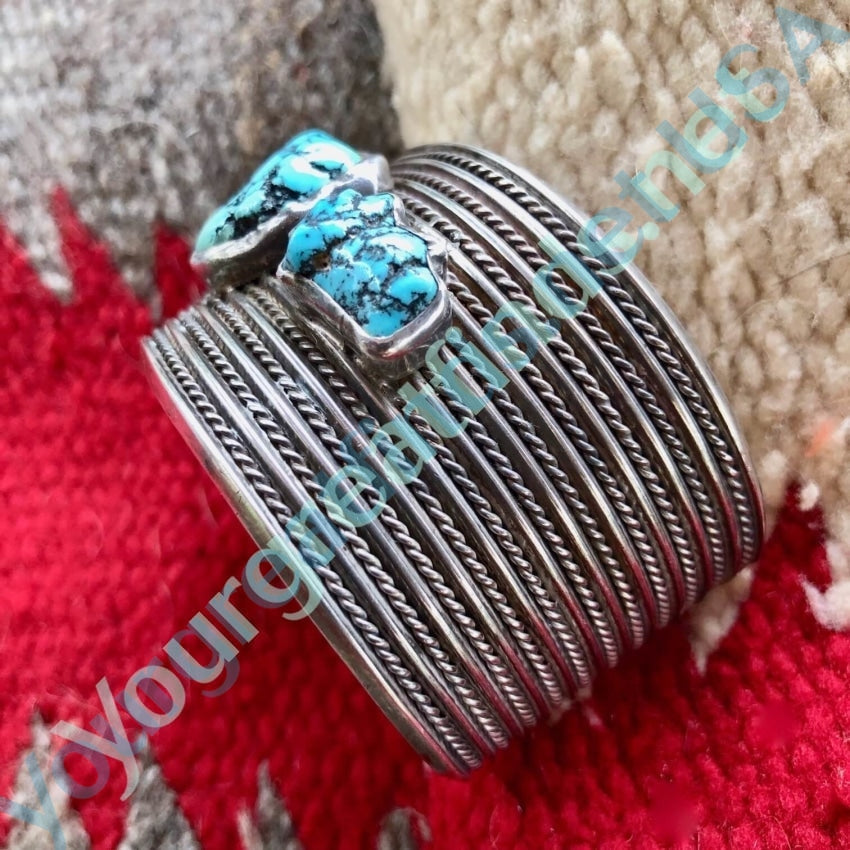 Wide Navajo Cuff Bracelet Blue Spider Web Turquoise Yourgreatfinds
