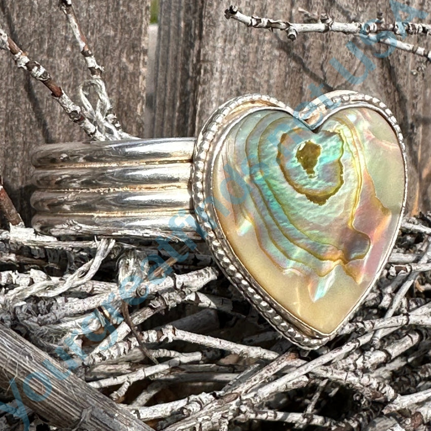 Wrought Sterling Silver &amp; Abalone Heart Cuff Bracelet