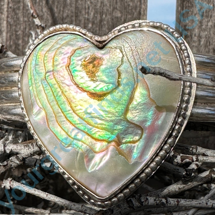 Wrought Sterling Silver & Abalone Heart Cuff Bracelet