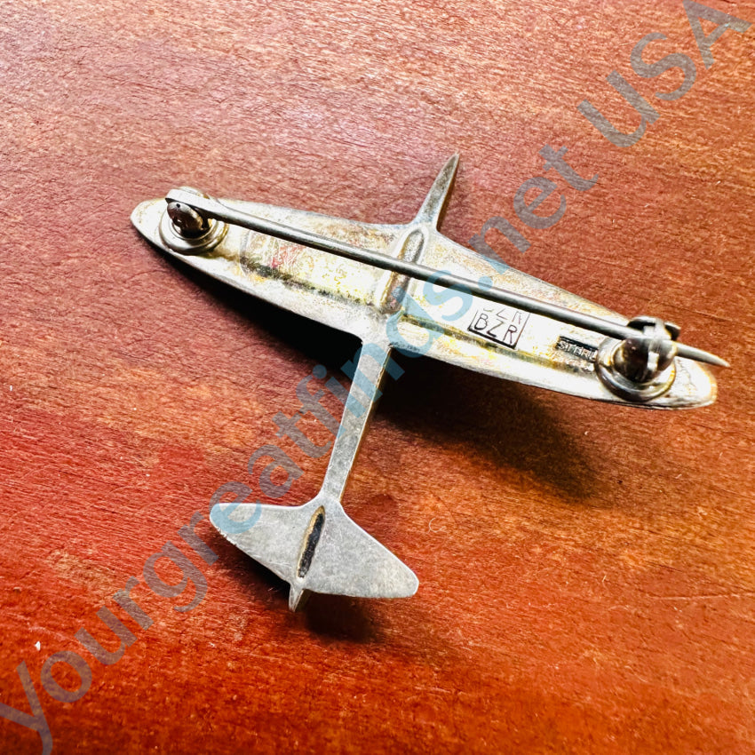 Wwii Spitfire Fighter Sterling Silver Pin Marked Bzr