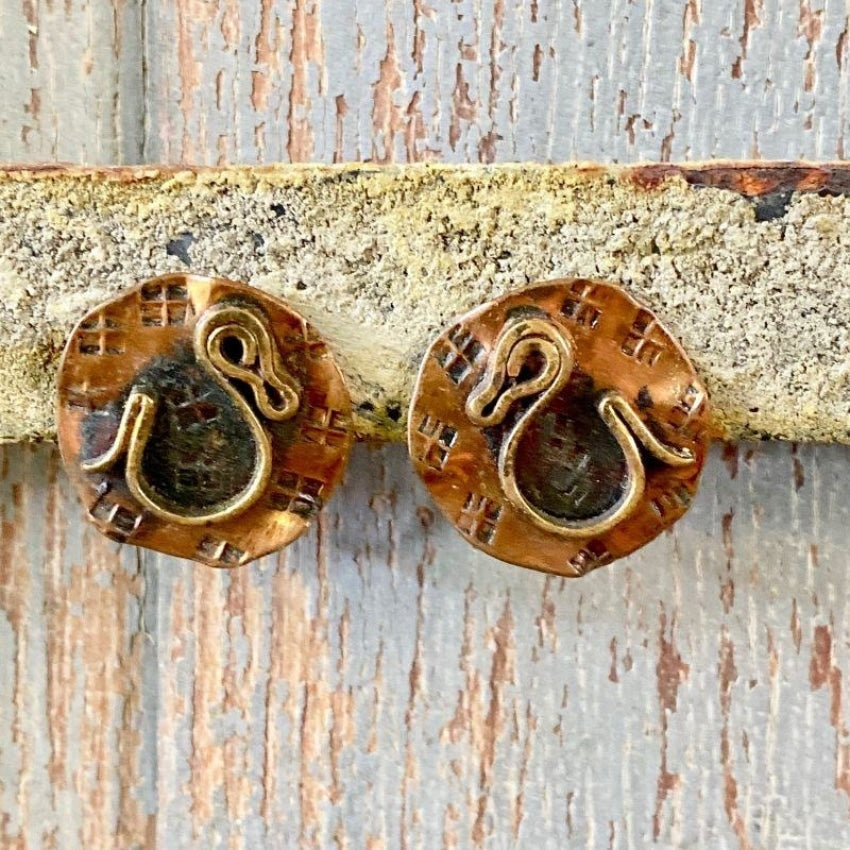 Copper Appliqué Screw Back Earrings Mexico Vintage Yourgreatfinds