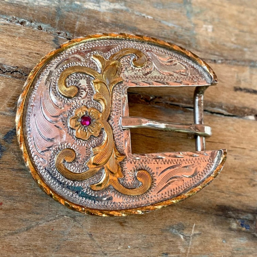 Mexican Silver Gold Ruby Ranger Buckle