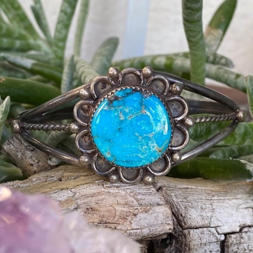 Navajo Sterling SIlver Cuff Bracelet Large Turquoise Stone ...