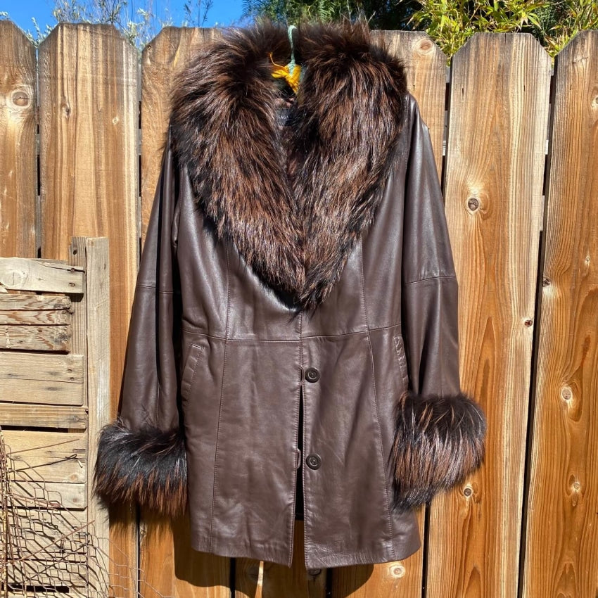 Soft Brown Leather Saga Fur Coat &amp; Belt Fur Coat