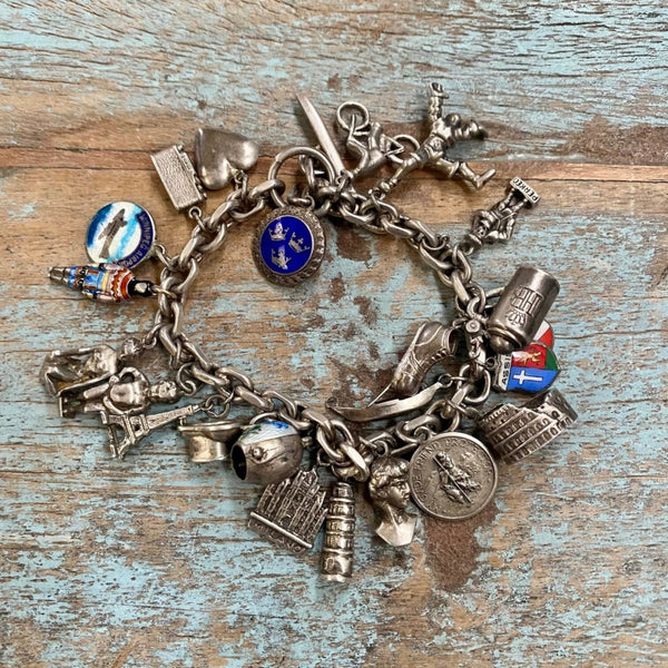 Vintage Sterling Silver 17 Charm Bracelet - Yourgreatfinds