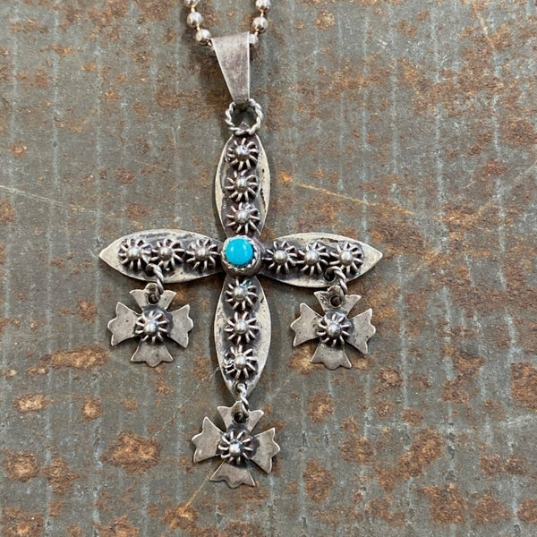 Vintage Mexican Sterling Silver Cross Necklace with Cannetille