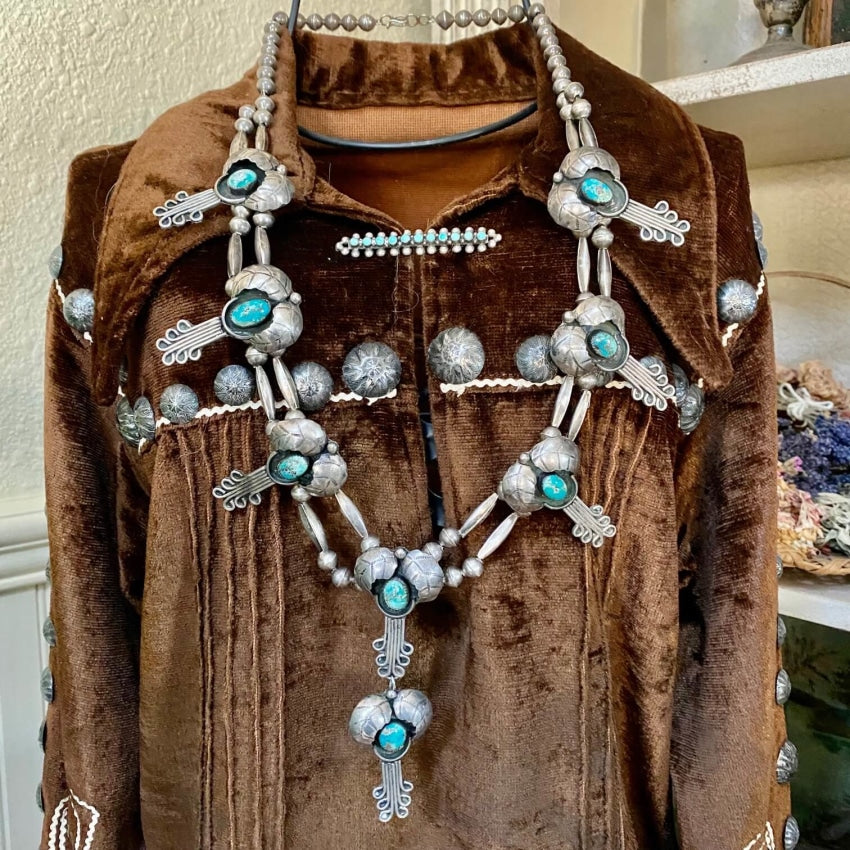 Vintage Navajo Modified Squash Blossom Necklace Turquoise 925 ...